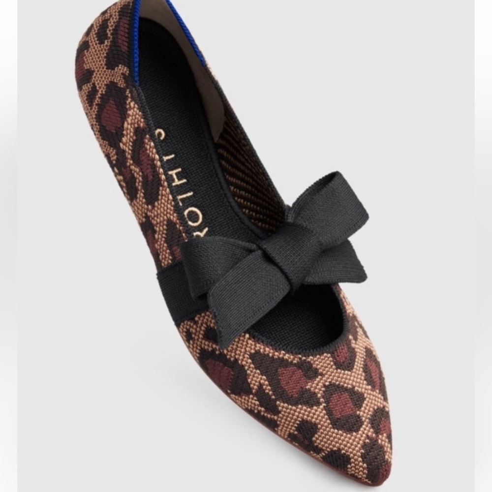 Rothy’s The Point Wildcat animal print Mary Janes ballet flats point 8 NWOT